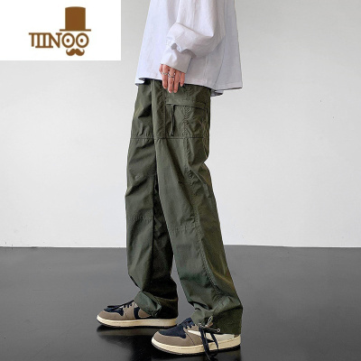 YANXU户外速干冲锋长裤男士夏季军绿色防水阔腿休闲裤美式直筒宽松裤子