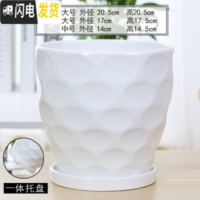 三维工匠欧式花盆陶瓷白色创意个性特大号带托盘家用吊兰带托盘绿萝 70003白(高款)(一体托盘) 中等花盆容器