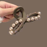 秋冬亚克力咖色珍珠水钻抓夹女后脑勺盘发鲨鱼夹大号发夹发卡头饰送女朋友老婆情人节七夕生日礼物