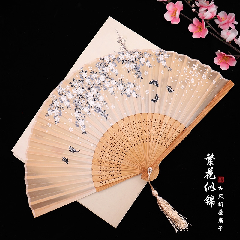 扇子折扇法耐中国风女式古风流苏夏日随身古典古装古代汉服折叠小竹扇
