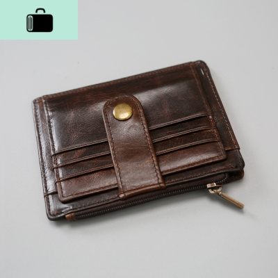 头层牛皮迷你卡包小零钱包男女复古手工原创超薄皮短款驾驶证包NEW LAKE 复古暗棕