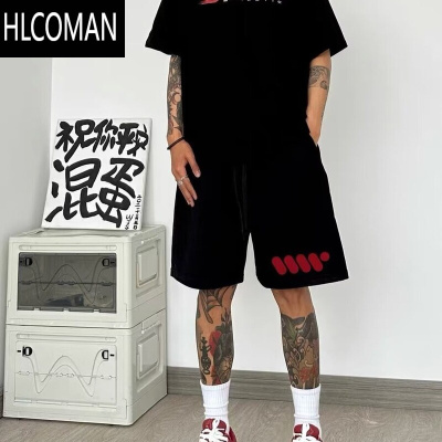 HLCOMAN特大码300斤潮牌花灰色短裤男款美式高街夏季宽松运动五分裤2