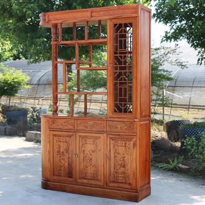 中式仿古榆木厅柜花屏风隔断玄关柜客厅实木双面储物鞋柜酒柜