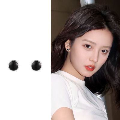 s999足银简约黑色耳钉女纯银小众设计气质冷淡风2024新款独特耳饰送女朋友老婆情人节七夕生日礼物