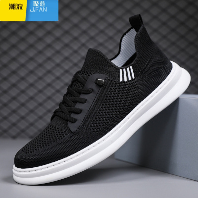 聚范男鞋夏季飞织网面透气薄款百搭休闲运动鞋男士一脚蹬懒人袜子潮鞋