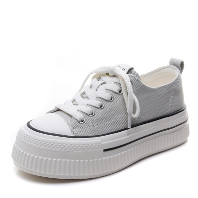 2025春夏新款厚底帆布鞋女圆头百搭休闲单鞋浅口低帮小白鞋板鞋