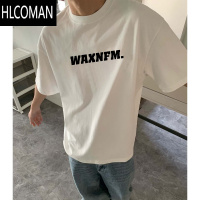 HLCOMAN简约字母短袖T恤男夏季时尚白色潮牌痞帅宽松小领口上衣