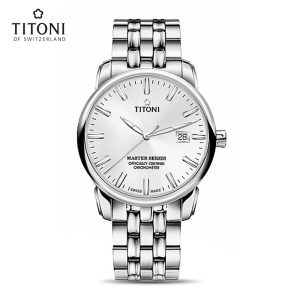 Titoni梅花手表男瑞士天文台透底日历自动机械表大师系列大表盘83188S-575 83188S-575