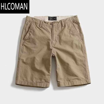 HLCOMAN美式休闲纯色弹力三分裤男夏季潮流修身直筒卡其色工装四分短裤子