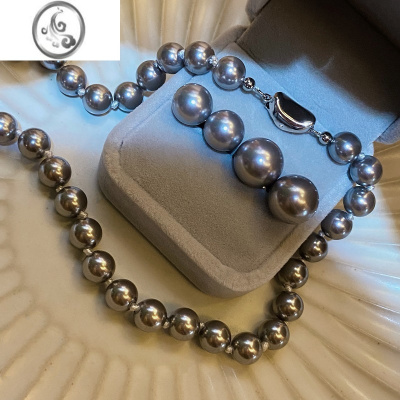 JiMiLJW ins博主同款银灰色施家珍珠耳钉项链复古正圆强光质感锁骨链