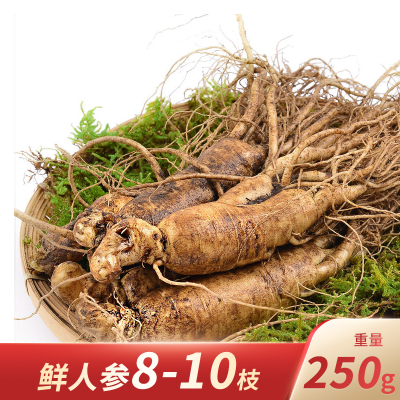 [新鲜人参]权禄长白山带土鲜人参250g(约8-10枝)可煲汤泡酒精选吉林长白山人参泡酒药材