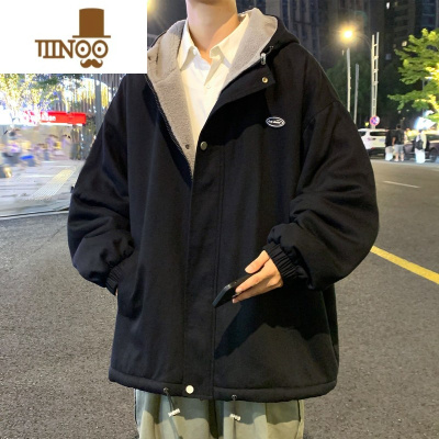 YANXU羔绒棉衣男士外套2023新款加厚加绒棉袄男生冬装潮牌棉服