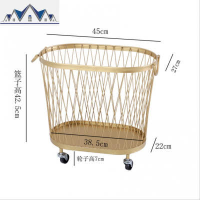 北欧风铁艺收纳篮浴室脏衣篓脏衣篮轻奢家居玩具衣服收纳筐金色 三维工匠