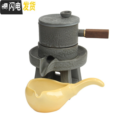 三维工匠石磨半自动功夫茶具套装陶瓷家用创意简约懒人泡茶器防烫茶壶茶海 乳白色万古灰配公道杯