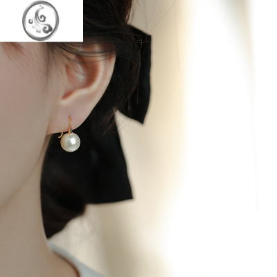JiMi施家珍珠耳钉女银银法式高级感轻奢大复古正圆耳环冷淡风耳钩耳饰