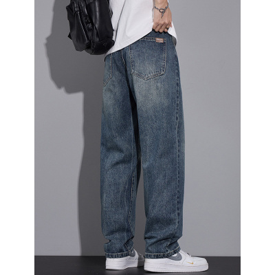 时尚有型复古风牛仔裤男生舒适不紧绷宽松垂感青春流行直筒长裤批