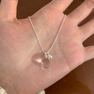 纯银白水晶吊坠长款毛衣链适合夏天的项链清透高级感小众配饰送女朋友老婆情人节七夕生日礼物