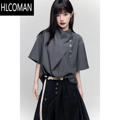 HLCOMAN国风小众复古设计高级感衬衫宽松男女不规则短袖新中式衬衣上衣夏
