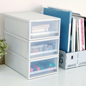 JEKO&JEKO 桌面收纳盒透明塑料夹缝收纳小号一只装文具凭证储物柜子整理收纳箱抽屉式 SWB-5487