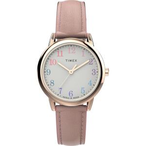 TIMEX/天美时女表简约经典大表盘石英防水复古黑面皮带表