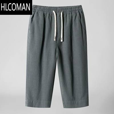 HLCOMAN2024棉麻7七分裤男士夏季宽松薄款新中式直筒短裤大码亚麻裤子