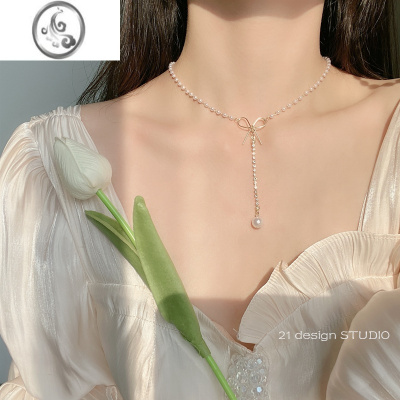 JiMi蝴蝶结珍珠项链小众设计感仙女choker气质简约ins冷淡风锁骨链女