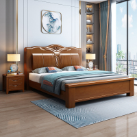 欧梵森 中式床双人床实木床1.8米床1.5m床现代简约卧室主卧大床轻奢气压储物高箱现代婚床实木家具床橡胶木床