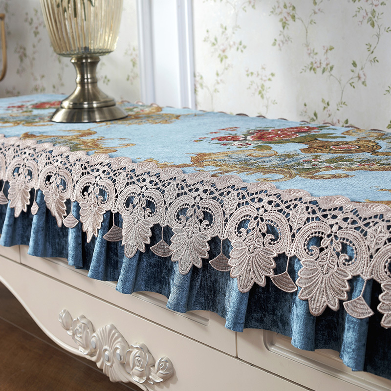 美帮汇雪尼尔蕾丝电视柜罩套长方形布艺餐桌垫家用方柜台布盖布防尘罩布