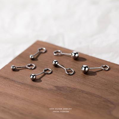 s999纯银光面圆珠耳钉女韩系豆豆简约迷你弯钩耳环耳饰养耳洞批发送女朋友老婆情人节七夕生日礼物