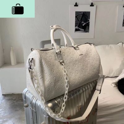 白色手提旅行包2020新款女包单肩斜跨健身包行李登机压花休闲大包NEW LAKE女士单肩包