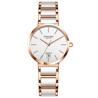 梭伦(SOLLEN)手表陶瓷轻奢小众名牌ins风简约学生女士时尚休闲潮流防水韩版简约石英表女表新款SL-407