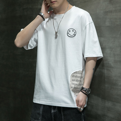 男装夏季新款纯棉短袖T恤韩版潮牌笑脸打底衫百搭半袖T恤男士