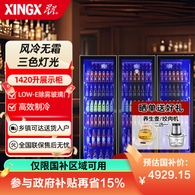 星星(XINGX)1420升商用展示柜 啤酒柜 推拉门 酒吧超市饮料柜 多门展示柜 IVGC-3D-6520W