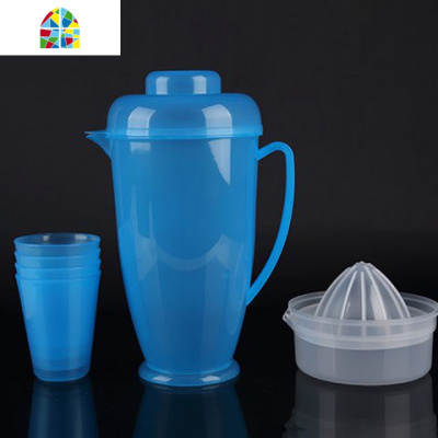 全新料大容量塑料家用商用男女学生泡茶壶耐热防摔冷水壶水杯子 FENGHOU 四个水杯+水壶+榨汁器红色凉水壶