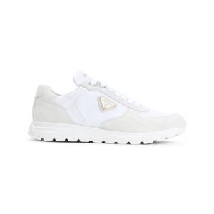 普拉达(PRADA)再生尼龙拼接翻毛皮运动鞋女款时尚休闲跑步鞋白黑 白色 36