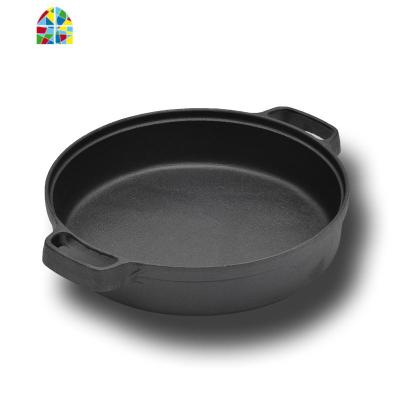 铸铁平底锅加厚煎锅无涂层锅家用煎饼锅烙饼锅多用炖锅 FENGHOU 铁把35cm有盖+木铲手套