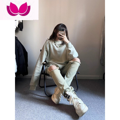 七斓水洗黄泥染破洞牛仔裤男美式高街vibe小脚裤子显瘦直筒修身乞丐裤