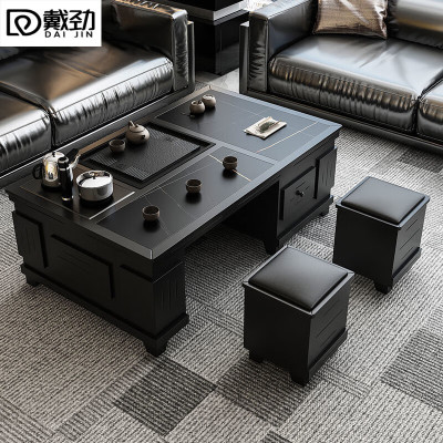 戴劲火烧石功夫茶几茶桌椅组合茶具一体套装茶台一键上水 1.2米黑色
