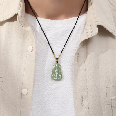 鑫铂尼送男友女友送老婆和田玉观音菩萨吊坠金手编绳项链女本命年首饰玉石挂件平安夜圣诞节礼物男生