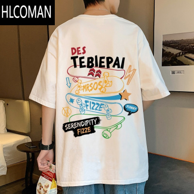 HLCOMAN潮流宽松短袖T恤男夏季美式街头嘻哈2025新款港风半袖体恤衫t