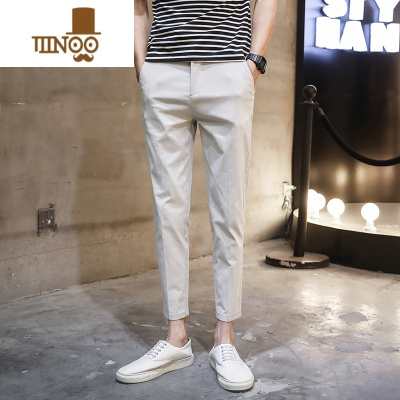 YANXU男士休闲裤 韩版潮流小脚九分裤 男裤子黑色长裤修身9分裤