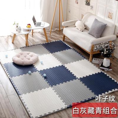 泡沫地垫家用隔音海绵铺地板垫子拼接爬爬卧室儿童爬行垫拼图防摔 白+藏青+灰 60*60*1.2cm叶子纹[6片]送边条