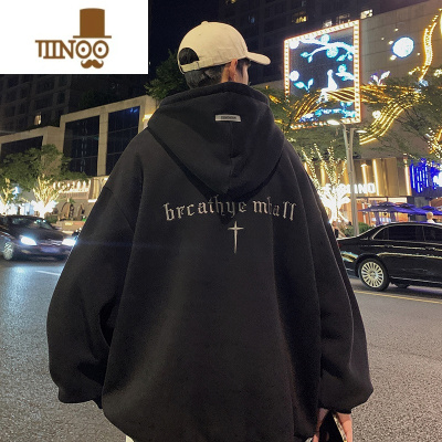 YANXU连帽卫衣男美式复古刺绣硬挺外套oversize潮牌秋装新款