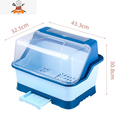 厨房碗架碗筷收纳盒带盖放碗餐具装碗碟盘沥水置物架台面碗柜家用 敬平 宝蓝色特大号(升级加厚款)餐具架