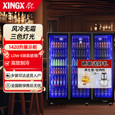 星星(XINGX)1420升商用展示柜 啤酒柜 推拉门 酒吧超市饮料柜 多门展示柜 IVGC-3D-6520W