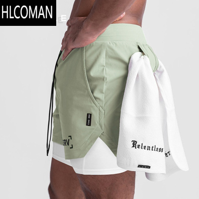 HLCOMAN美式篮球短裤男双层带内衬速干弹力训练白色五分裤健身运动裤夏季