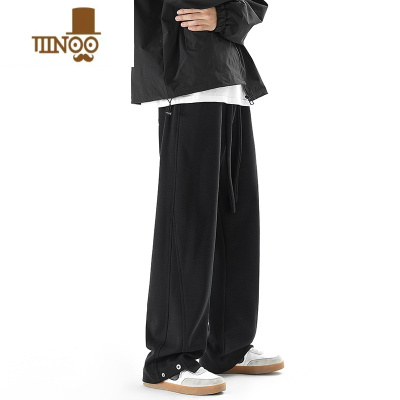 YANXUHuiTouLv 潮牌卫裤男直筒宽松秋季黑色美式垂感休闲运动百搭长裤