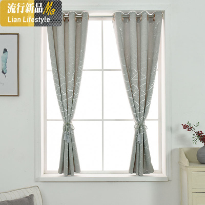 免打孔飘窗帘全遮光布成品隔断帘短帘卧室北欧简约客厅亚麻ins 三维工匠