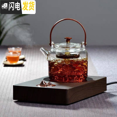 三维工匠玻璃煮茶壶加厚可高温蒸汽煮茶器家用烧水壶过滤泡茶壶电陶炉 蒸.茶壶(800)+观山电陶炉胡桃色(1250茶具