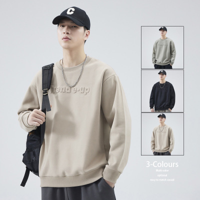 |男装春季新款男士翻领长袖秋冬新款字母钢印复古卫衣